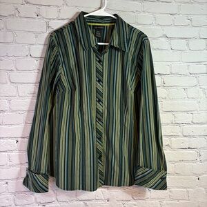 Lane Bryant Green Striped Button Down Shirt Size 14/16